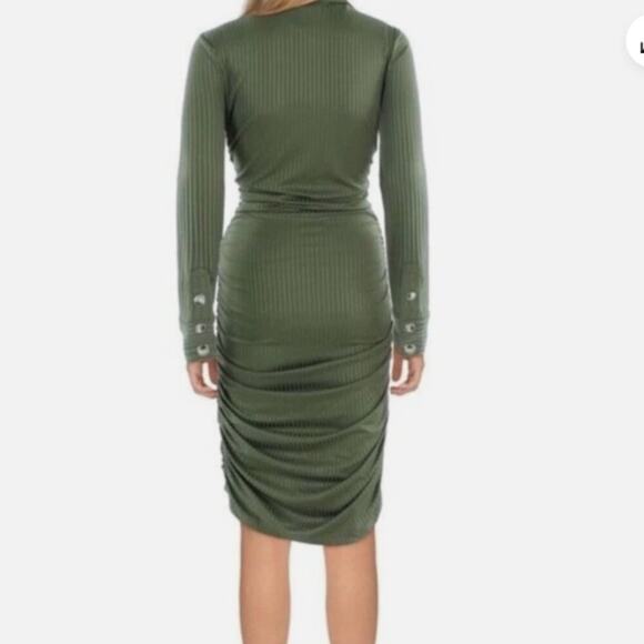 Veronica Beard Davila Ruched Button-Front Mini Dress Stone Army - Picture 5 of 6